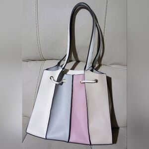 Women’s Panel Shoulder Bag in Cream, Gray, Pink And Tan